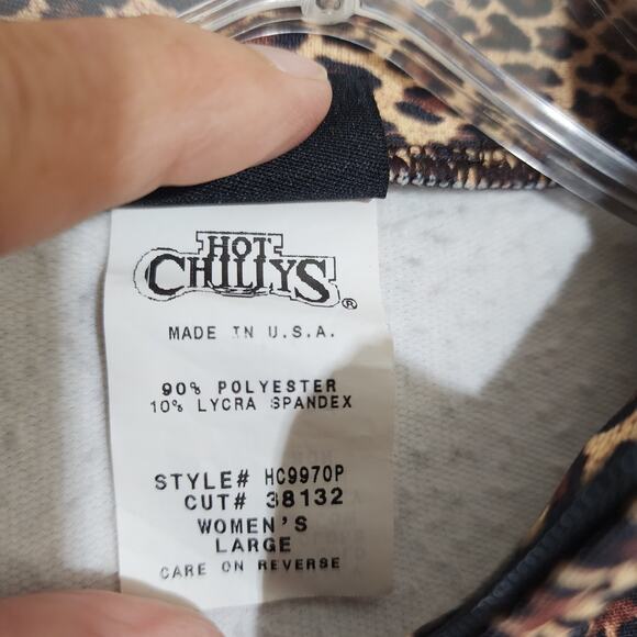 Hot Chillys 1/4 zip cheetah print color block under sleeves shirt woman's size L - Picture 4 of 15